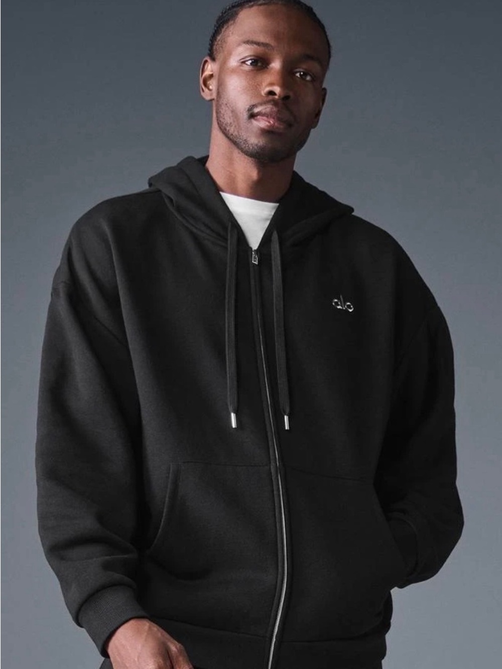 ALO Yoga Men's Black Full-Zip Hoodie Sweater